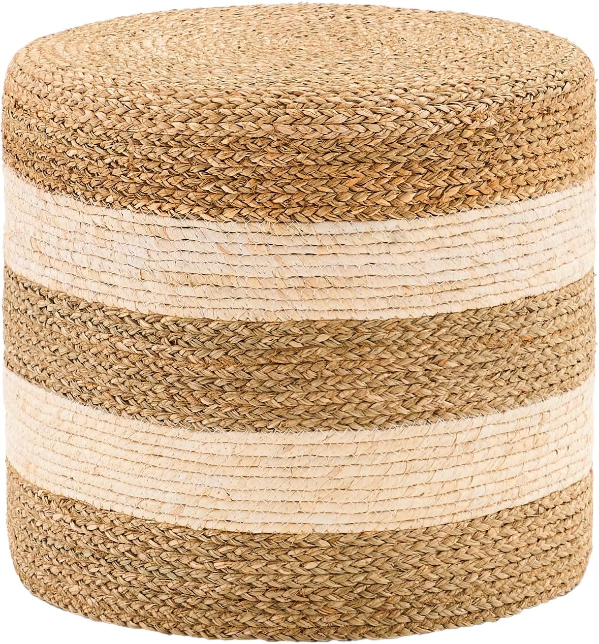 Handwoven Ottoman Pouf, Natural Seagrass Footstool, Round Braided Outdoor Seat with Sturdy Frame