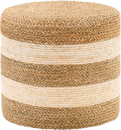 Handwoven Ottoman Pouf, Natural Seagrass Footstool, Round Braided Outdoor Seat with Sturdy Frame
