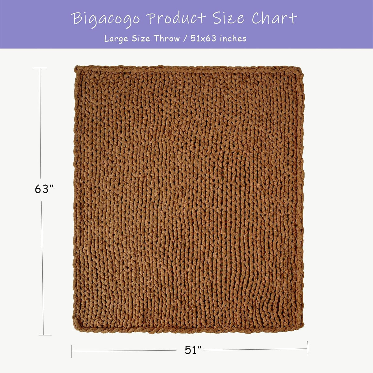 Bigacogo Chunky Knit Throw Blanket for Couch, 51x63 inches, 100% Hand Knitted with Thick Jumbo