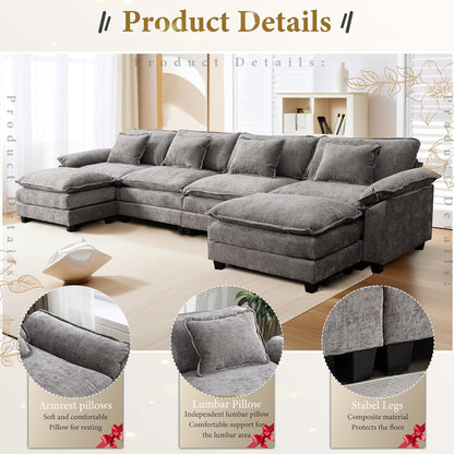 URRED Modular Sectional Sofa Comfy Cloud Couch, Modern Chenille Sofa Sleeper Deep Seat Couches with