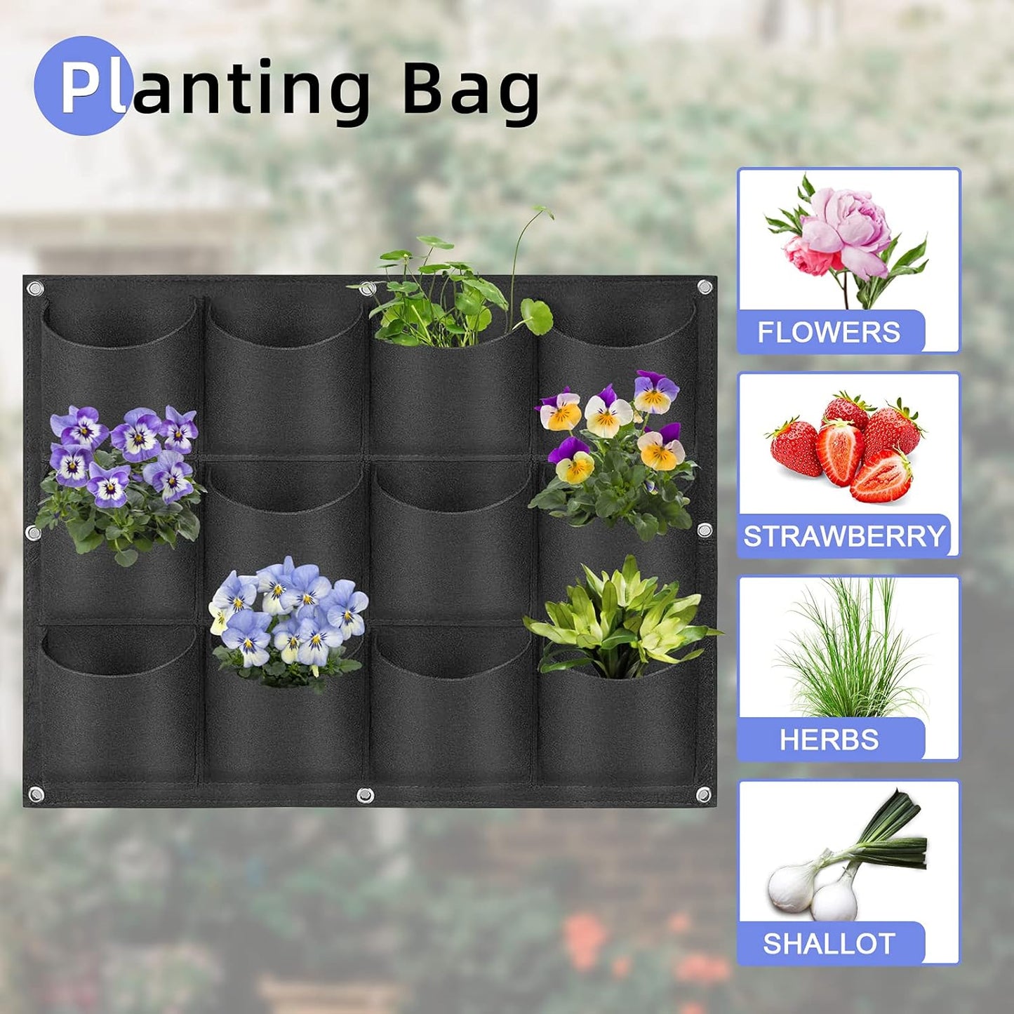 12 Pockets Hanging Planter Bags, Hanging Vertical Wall Mounted Plant Planting Grow Bags, Herb