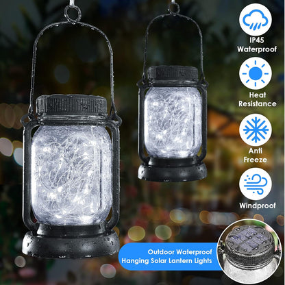 Mlambert Cool White 4 Pack Solar Hanging Mason Jar Lights with Stakes, Waterproof Decorative 30