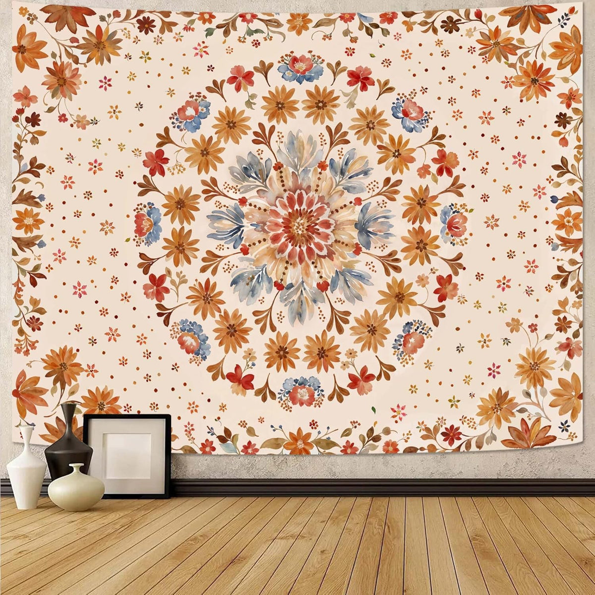 Fowocu Boho Floral Mandala Tapestry Wall Hanging Watercolor Bohemian Flower Medallion Tapestry