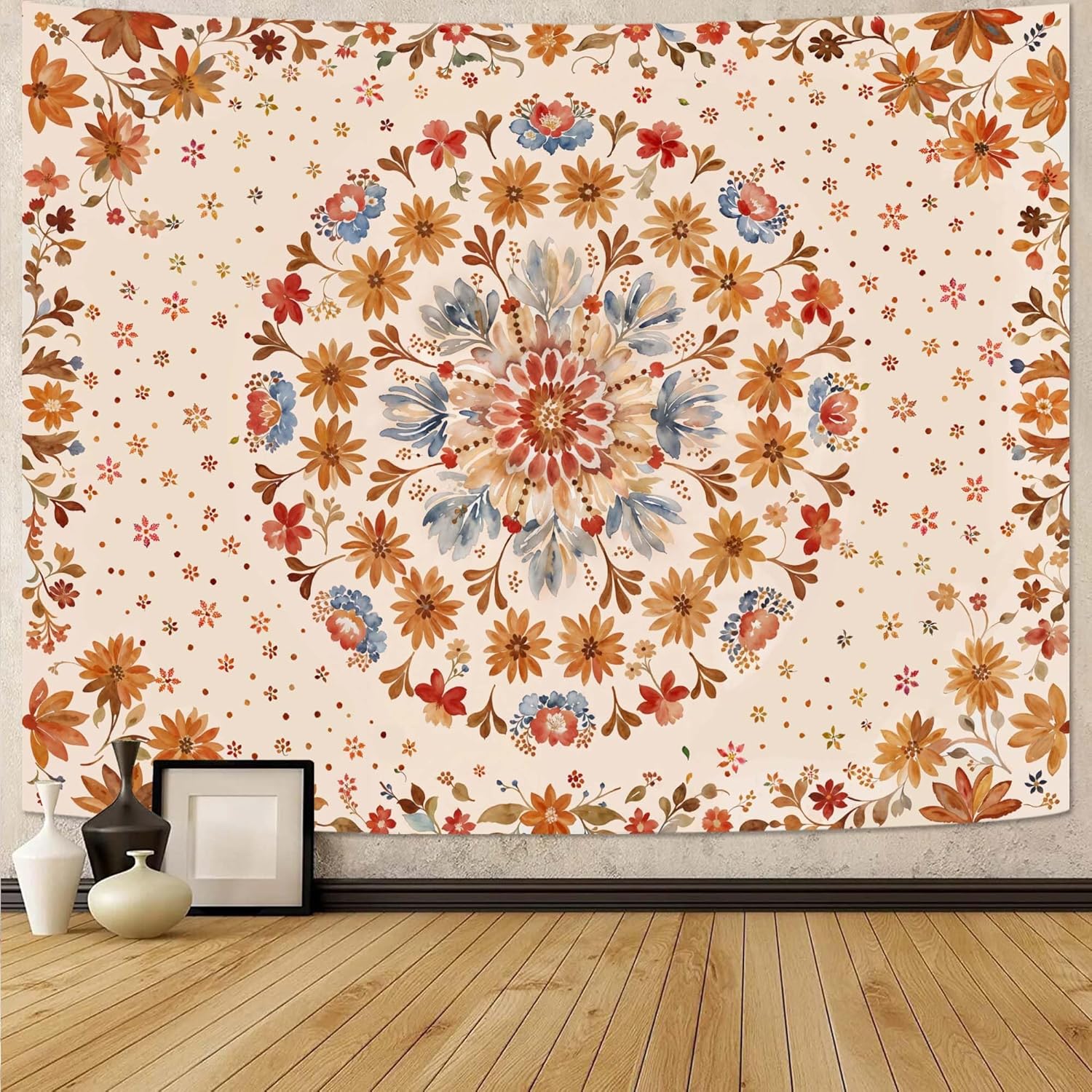 Fowocu Boho Floral Mandala Tapestry Wall Hanging Watercolor Bohemian Flower Medallion Tapestry