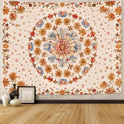 Fowocu Boho Floral Mandala Tapestry Wall Hanging Watercolor Bohemian Flower Medallion Tapestry