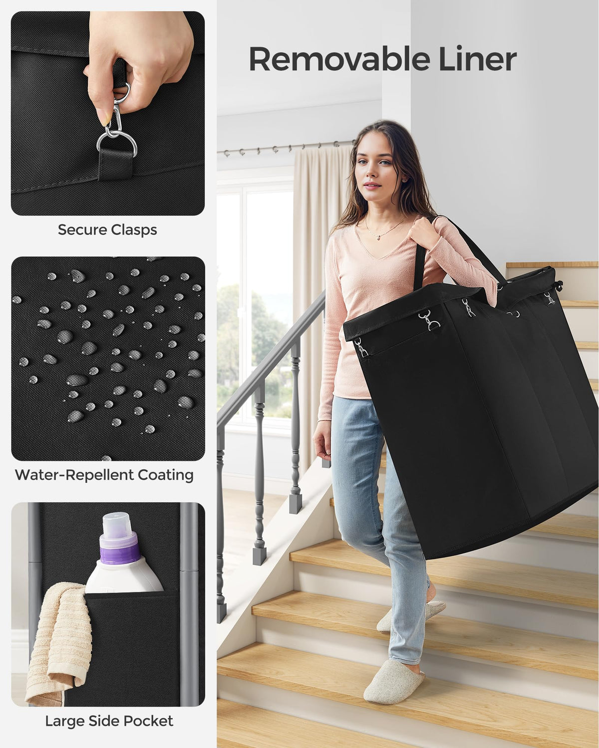 SONGMICS Laundry Basket with Wheels, 3-Section Rolling Laundry Hamper, 52.8 Gallons (200 L)