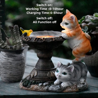 Cat Garden Figurines Outdoor Decor Solar Statue with LED Lights for Patio Lawn Yard Art Decoration