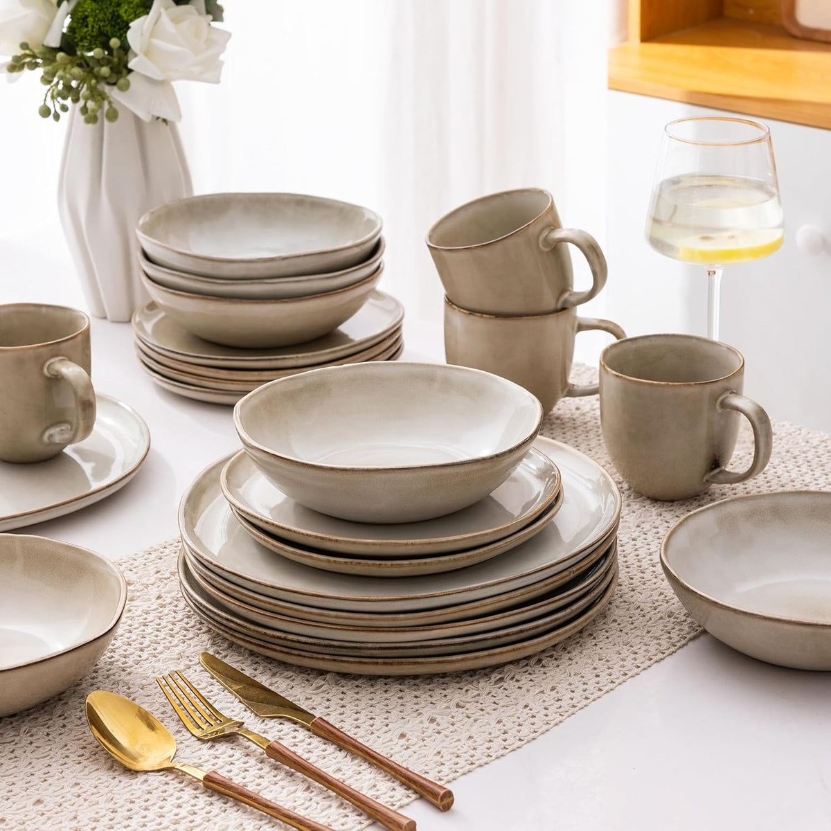AmorArc Ceramic Dinnerware Sets,Handmade Reactive Glaze Stoneware Plates and Bowls Sets,Highly
