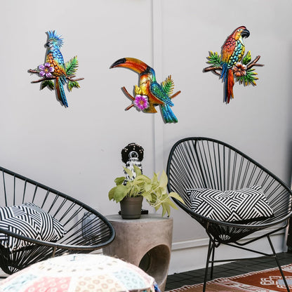 J-Fly Metal Parrot Wall Decor Tropical Outdoor Wall Decor Parrot Outdoor Wall Art Metal Bird