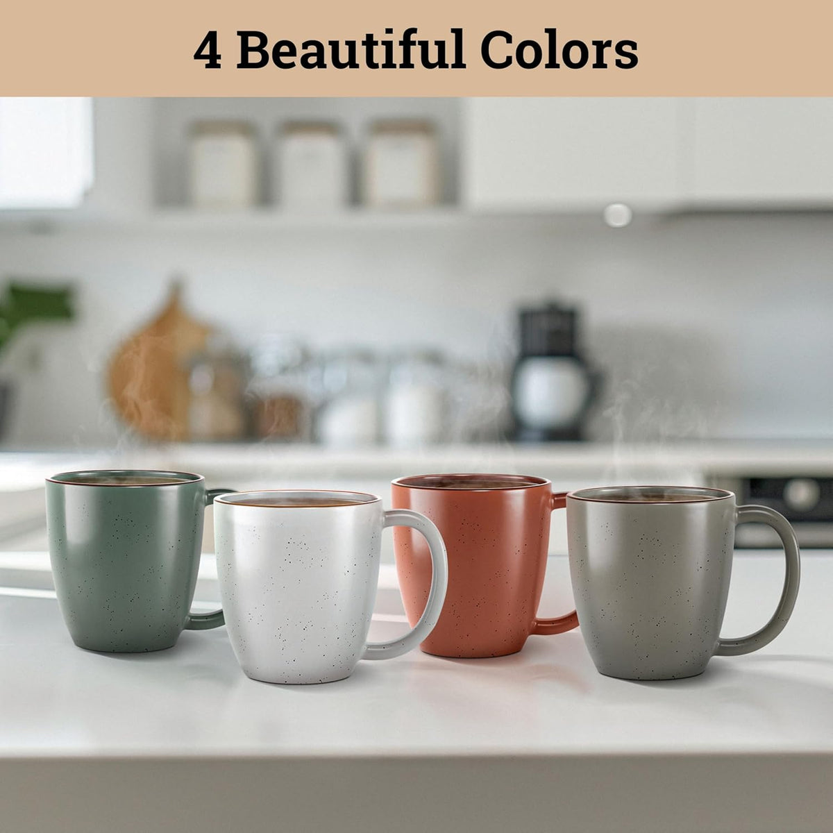 Ceramic Coffee Mugs Set of 4 - 16 oz Coffee Mug Set of 4 - Thick Durable Ceramic Mugs with
