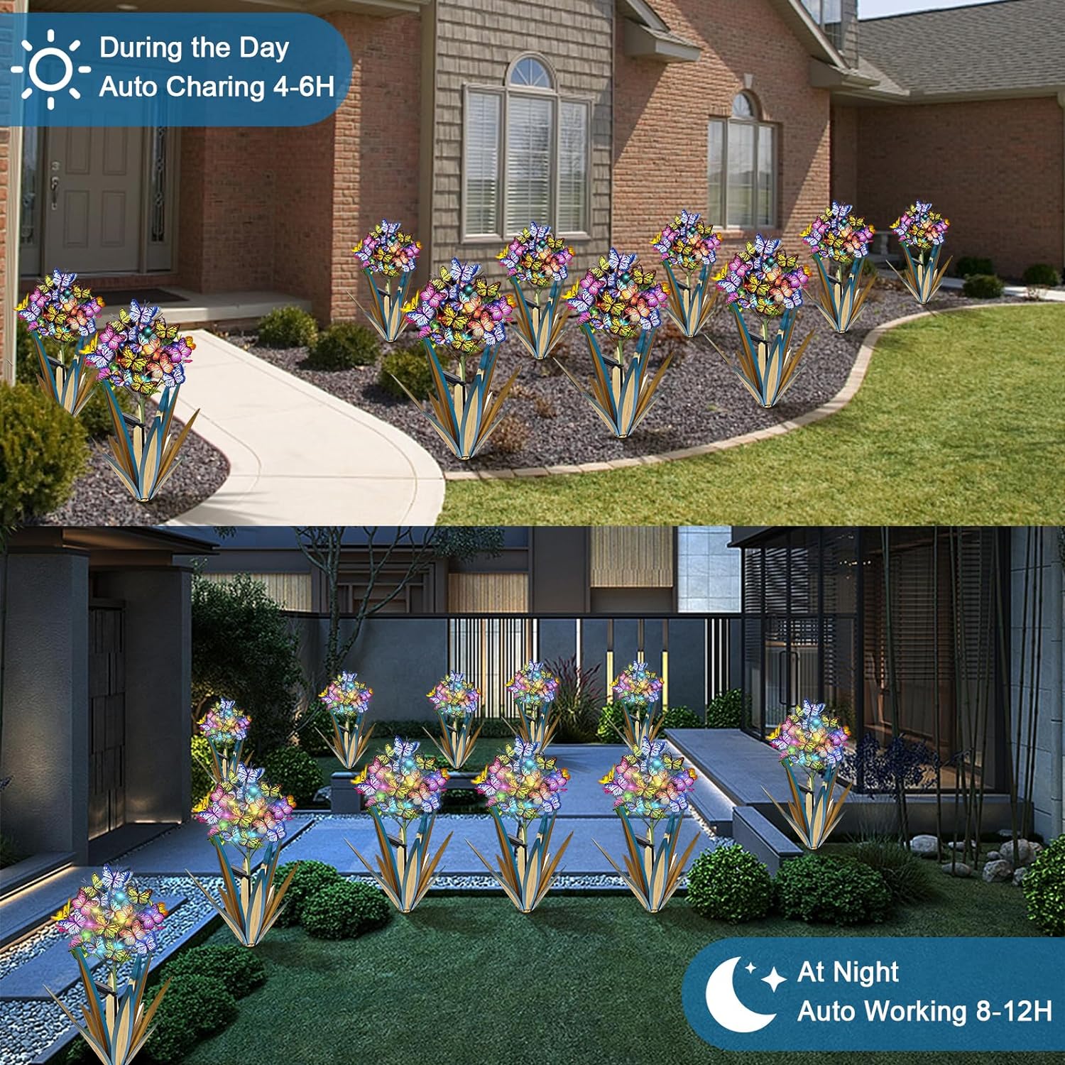 Homight Solar Metal Agave Butterfly Flower Stick Garden Sculpture - Outdoor Gift, Christmas Lights