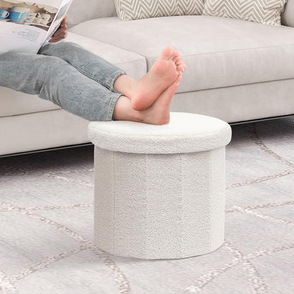 B FSOBEIIALEO Storage Ottoman Cube, Round Ottomans with Storage Foot Stool Footrest for Lving Room