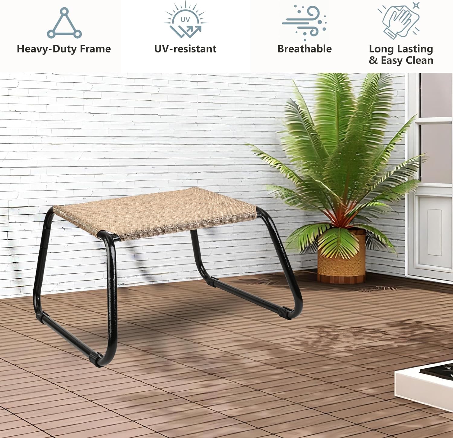 Outdoor Footstools for Patio,Backyard Patio Furniture Metal Frame Small Seat All Weather Footrest
