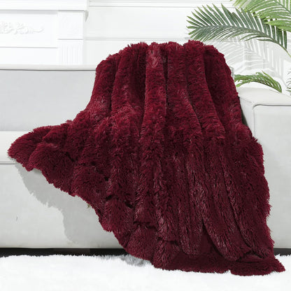 GONAAP Fuzzy Faux Fur Throw Blanket Twin Size Wine Red Super Soft Cozy Plush Fuzzy Shaggy Blanket