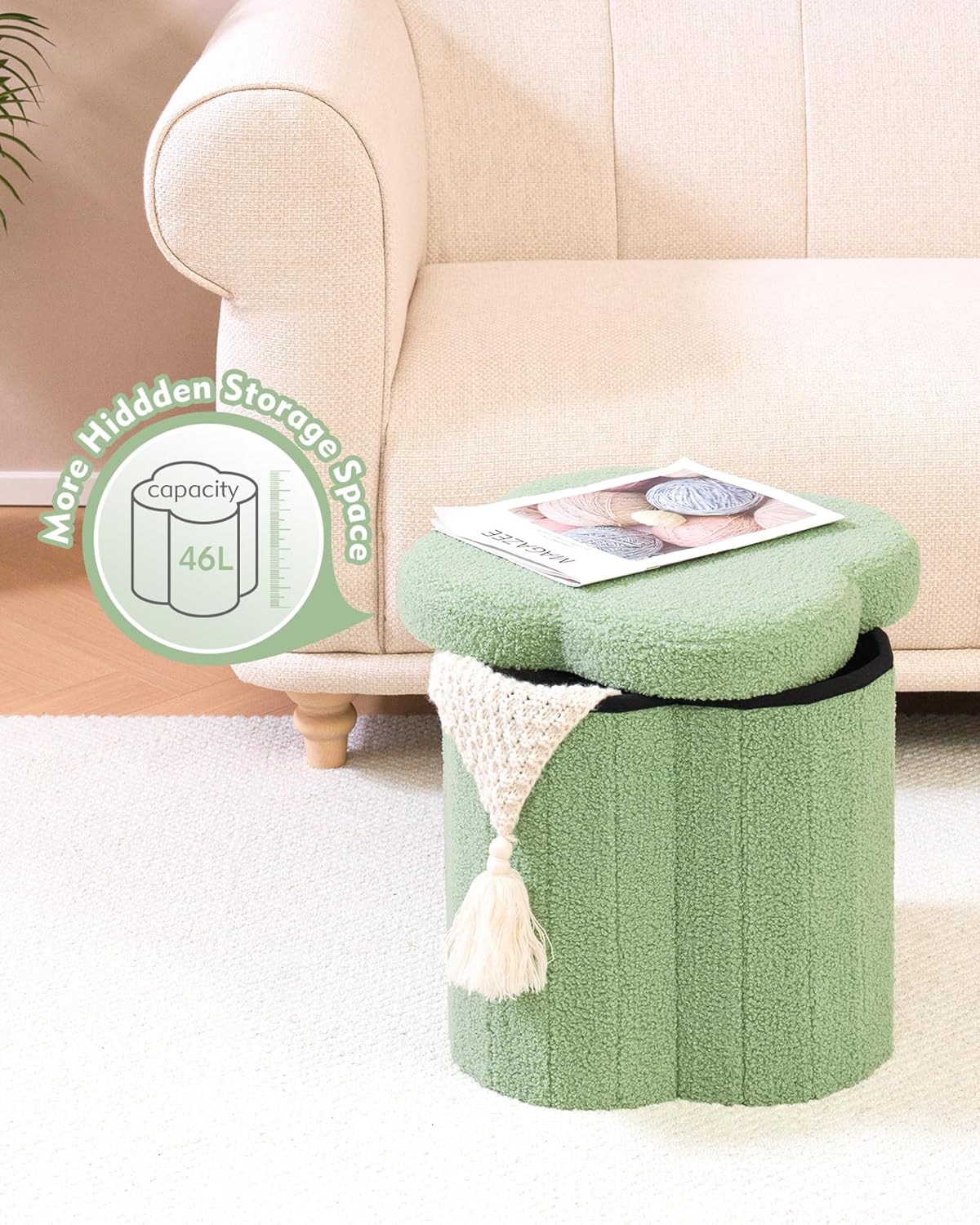 B FSOBEIIALEO Storage Ottoman Cube, Flowers Shaped Ottomans with Storage Foot Stool Footrest