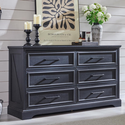 Farmhouse 6 Drawer Dresser for Bedroom, 52 Inch Wide Modern Dresser TV Stand with Large Drawers &