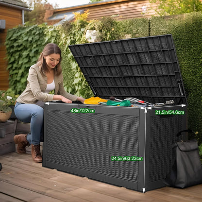 100 Gallon Outdoor Deck Box,Storage Lockable Waterproof Patio Furniture,Garden Tools,Cushions,Pool