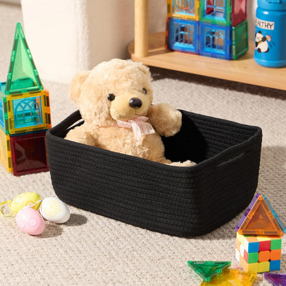 Small Storage Baskets for Organizing | Closet Organizer Bins | Shelf Toy Basket | Woven Rope