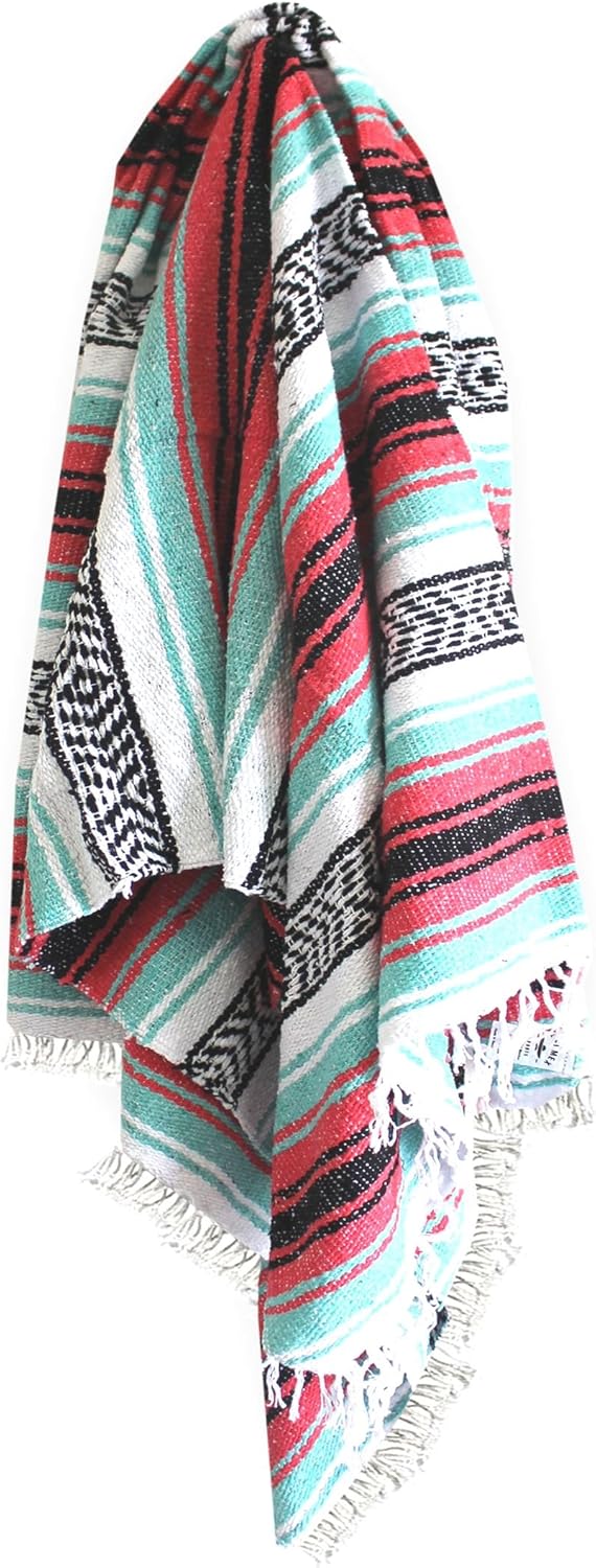 Del Mex Classic Mexican Blanket, Large Authentic Woven Falsa Throw (70"x50"), Artisan Southwest