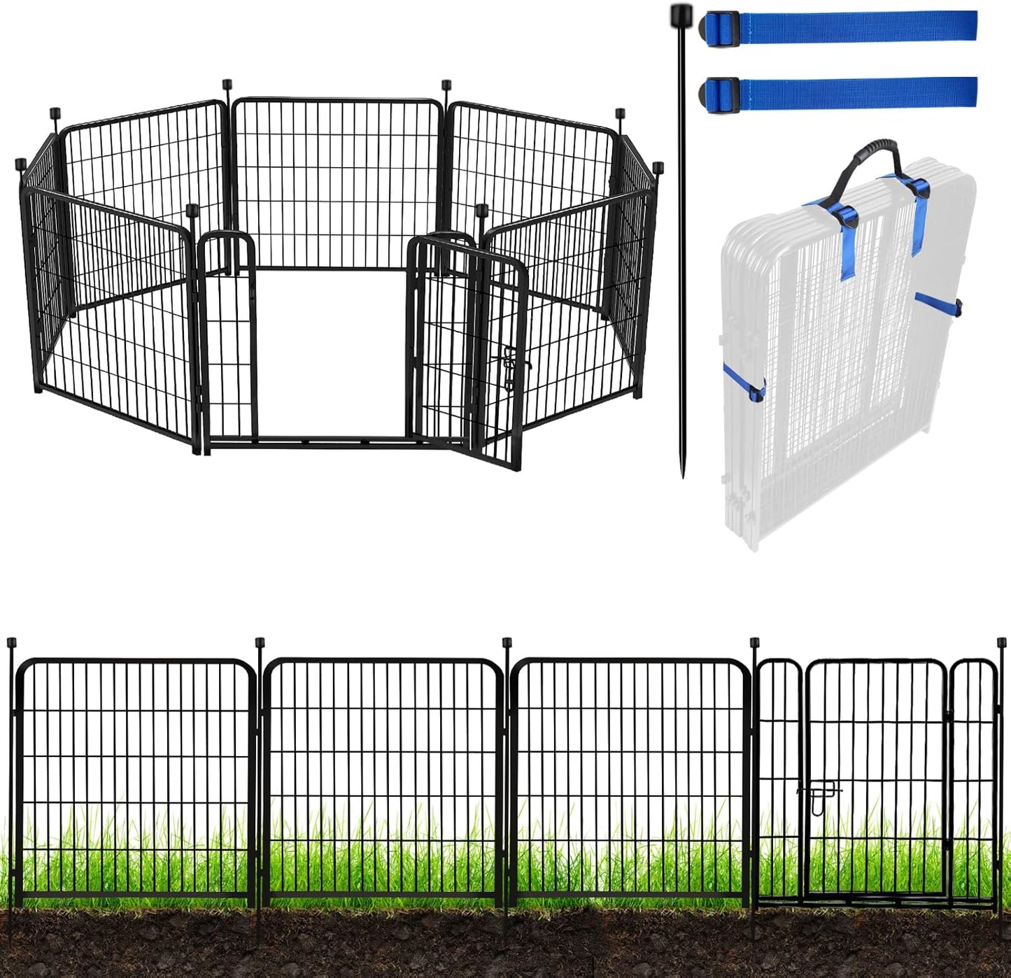 ADAVIN Metal Garden Fence with Gate, 36 in(H) 8 Panels Heavy Duty Iron Animal Barrier Fence, Indoor