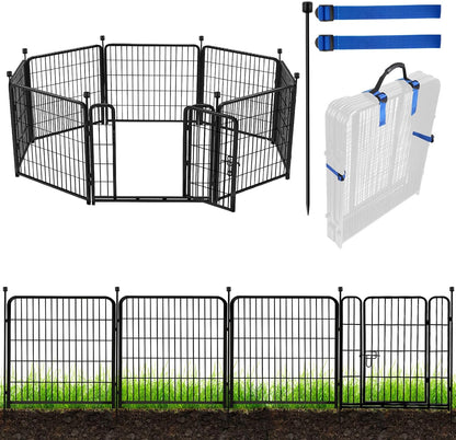 ADAVIN Metal Garden Fence with Gate, 36 in(H) 8 Panels Heavy Duty Iron Animal Barrier Fence, Indoor