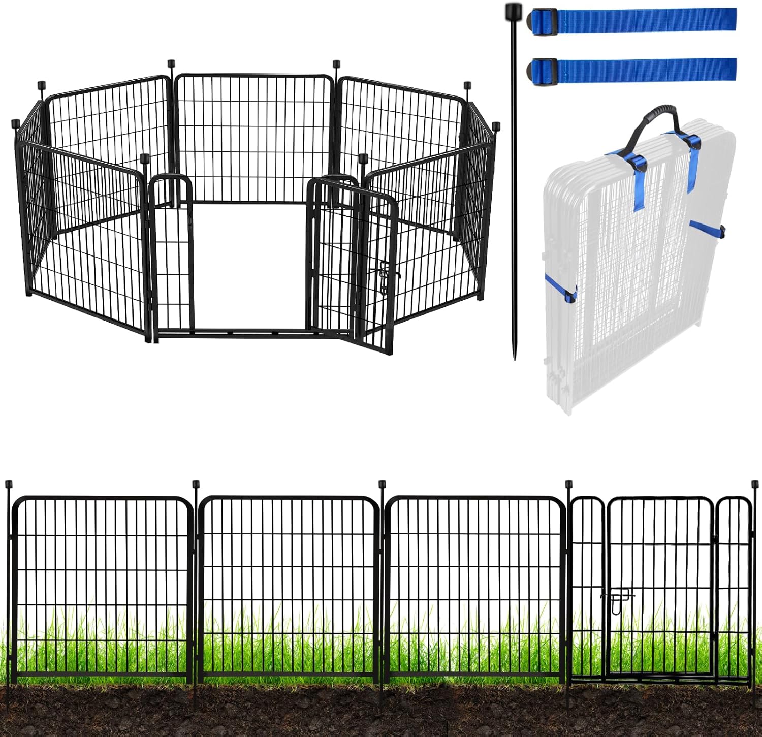 ADAVIN 32 in(H) Garden Fences and Borders,1 Gate+7 Panels Dog Fence Outdoor for Yard, Heavy Duty