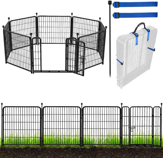 ADAVIN 32 in(H) Garden Fences and Borders,1 Gate+7 Panels Dog Fence Outdoor for Yard, Heavy Duty