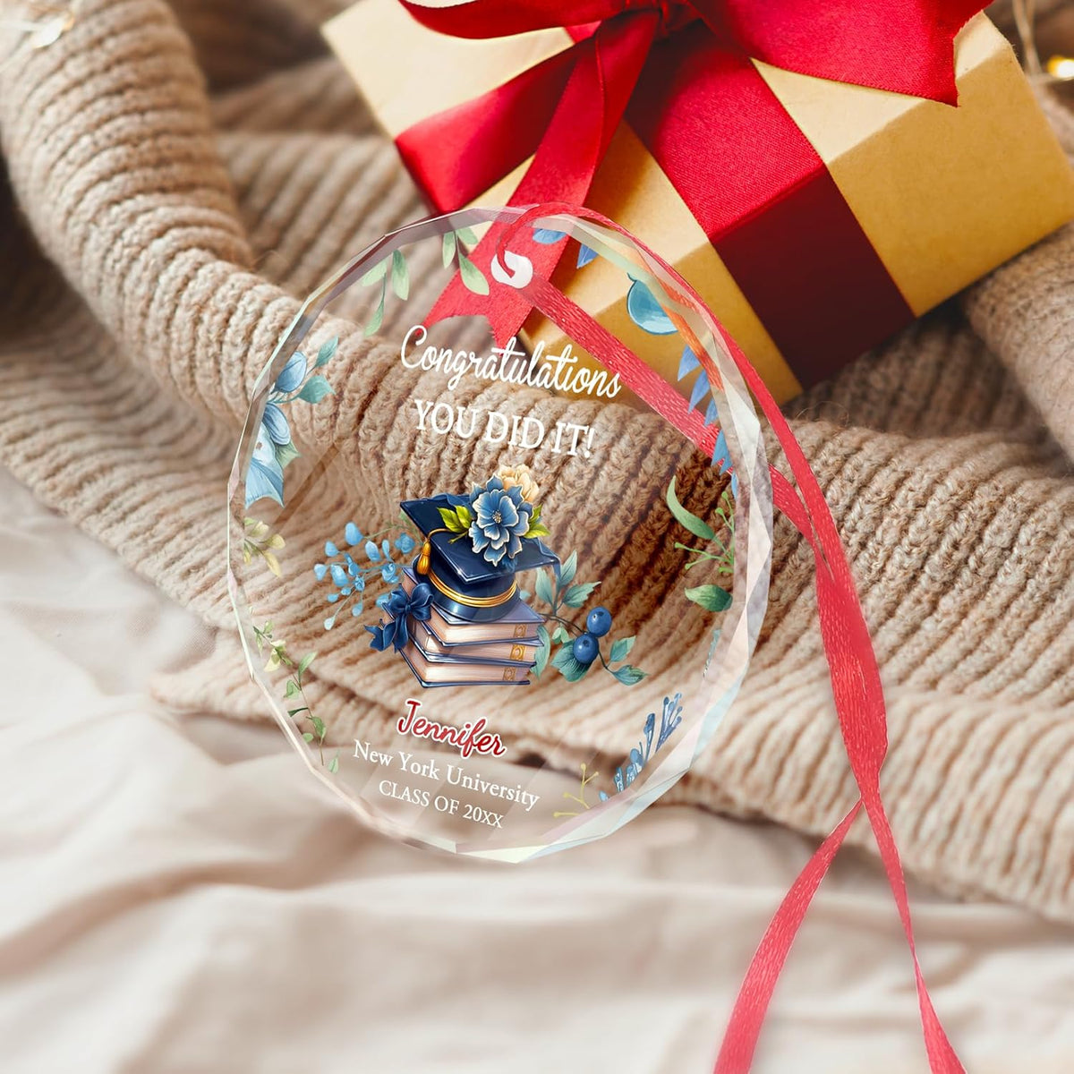 Personalized Graduate Glass Christmas Ornament, Class of 2025 Graduation Picture Ornament Gift for