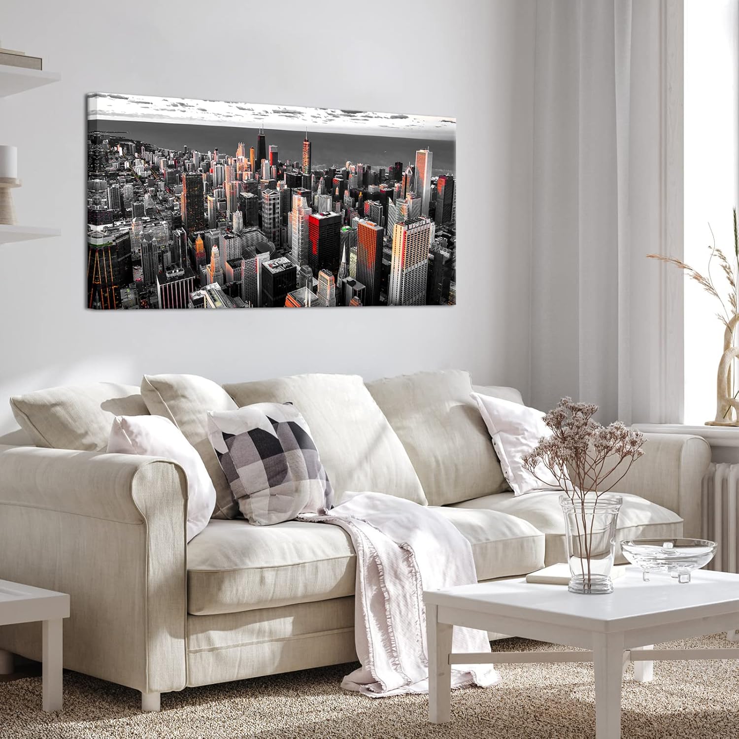 Nachic Wall Black and White Chicago Canvas Print Art Modern Chicago Downtown at Sunset Pictures