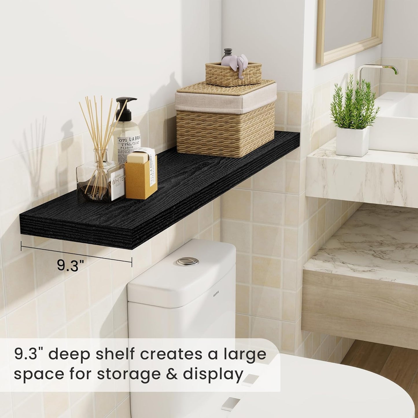 Fun Memories 40" Rustic Wood Floating Shelves with Invisible Brackets for Storage & Decor, Deep