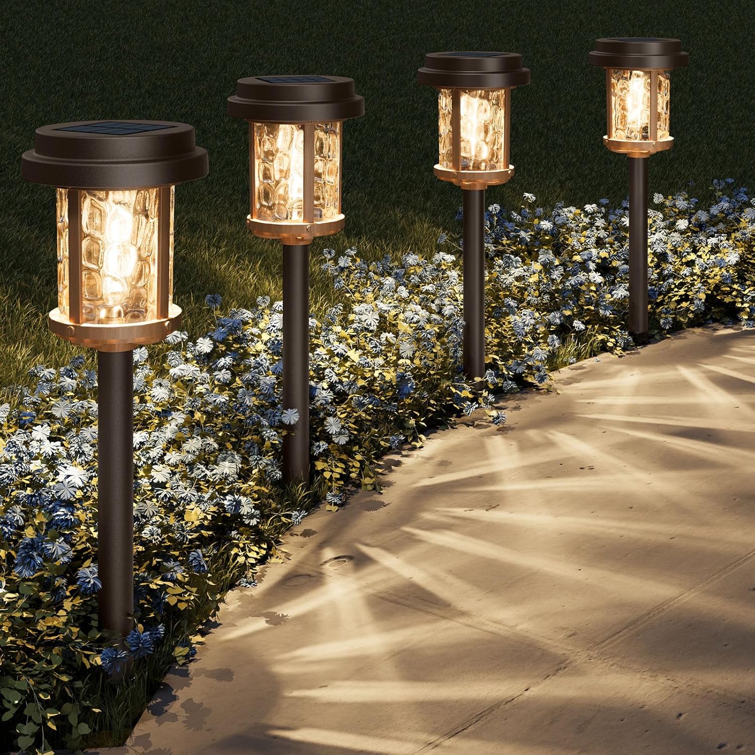 XMCOSY+ Solar Pathway Lights, Garden Solar Lights, 20 LM LED Glass Water Lens, IP65 Waterproof