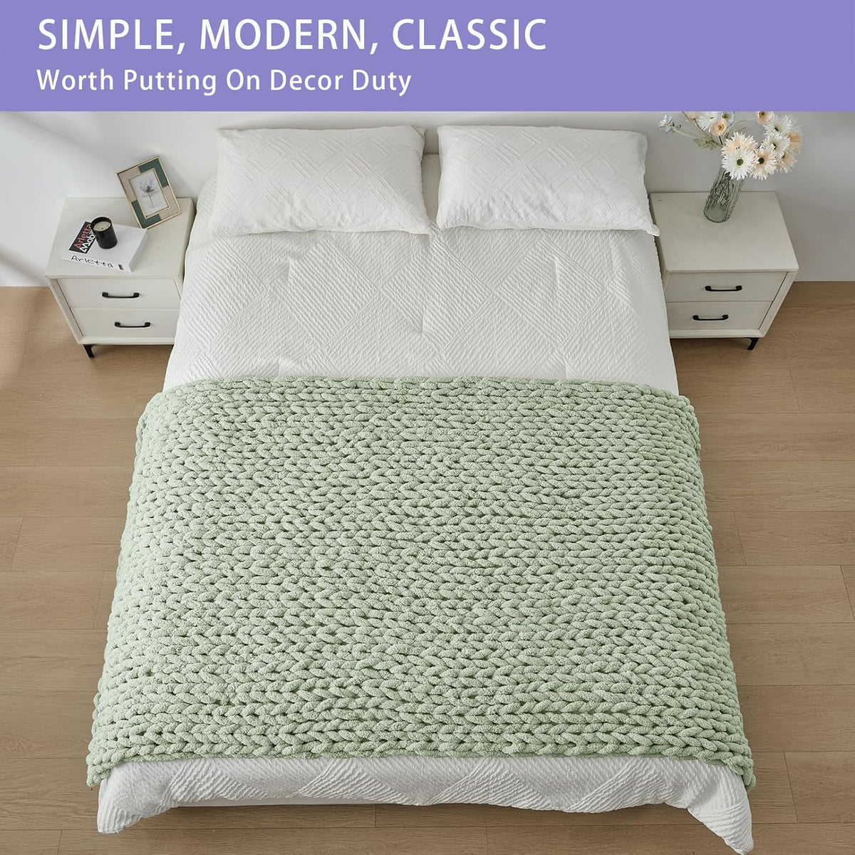 Bigacogo Chunky Knit Throw Blanket for Couch, 40x80 inches, 100% Hand Knitted with Thick Jumbo