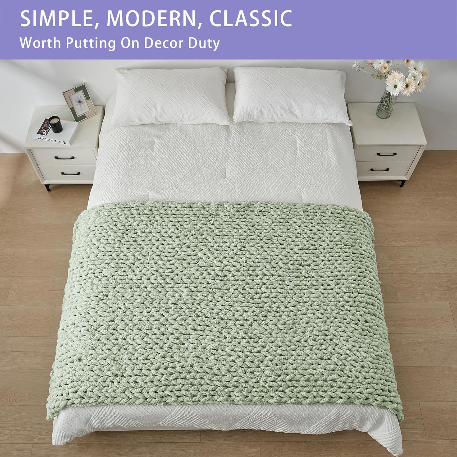 Bigacogo Chunky Knit Throw Blanket for Couch, 40x80 inches, 100% Hand Knitted with Thick Jumbo