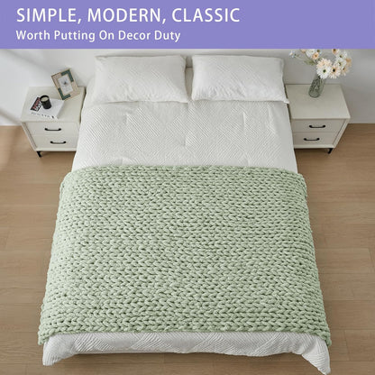Bigacogo Chunky Knit Throw Blanket for Couch, 40x80 inches, 100% Hand Knitted with Thick Jumbo
