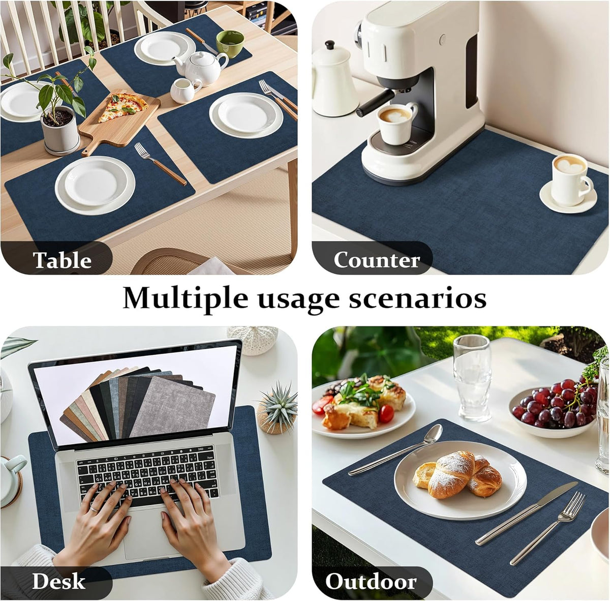 FROMHEART Faux Leather Placemats Set of 12–Waterproof,Heat/Oil Stain-Resistant PU Table