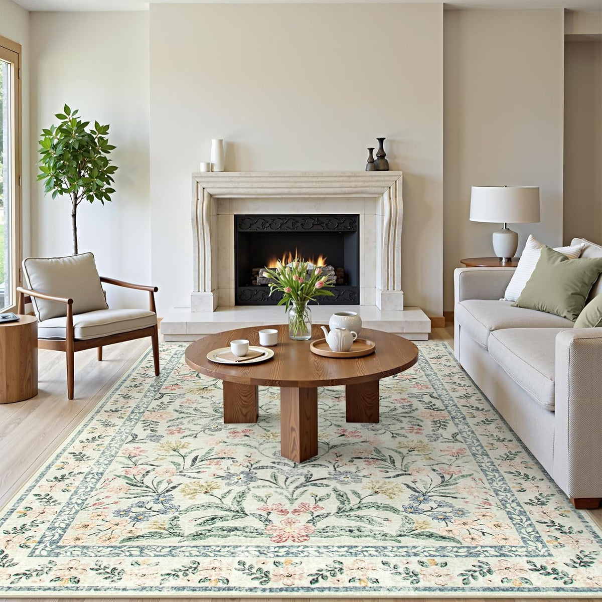 Wonnitar Large Rugs for Living Room, Soft Washable Floral 9x12 Area Rug for Bedroom, Boho