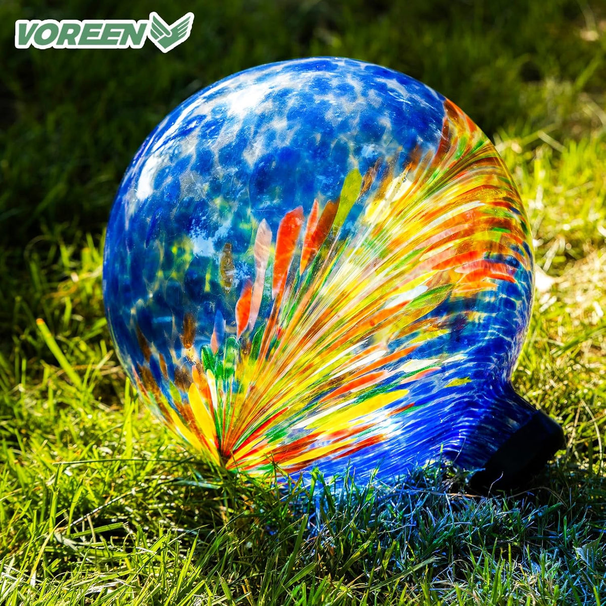 VOREEN 10-Inch Glass Gazing Ball, Outdoor Gazing Globe, Reflective Ball Yard Decoration for Homes