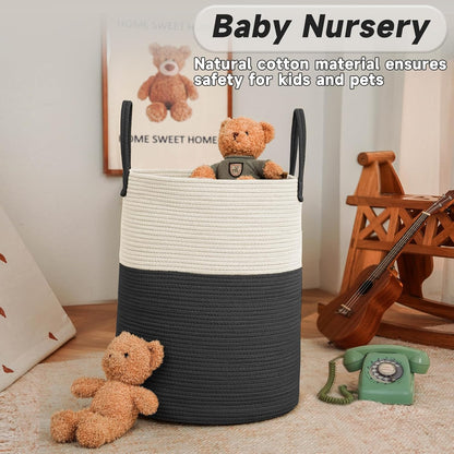 Large Woven Laundry Basket Hamper,100L Cotton Rope Storage Bin for Blankets,Toys and