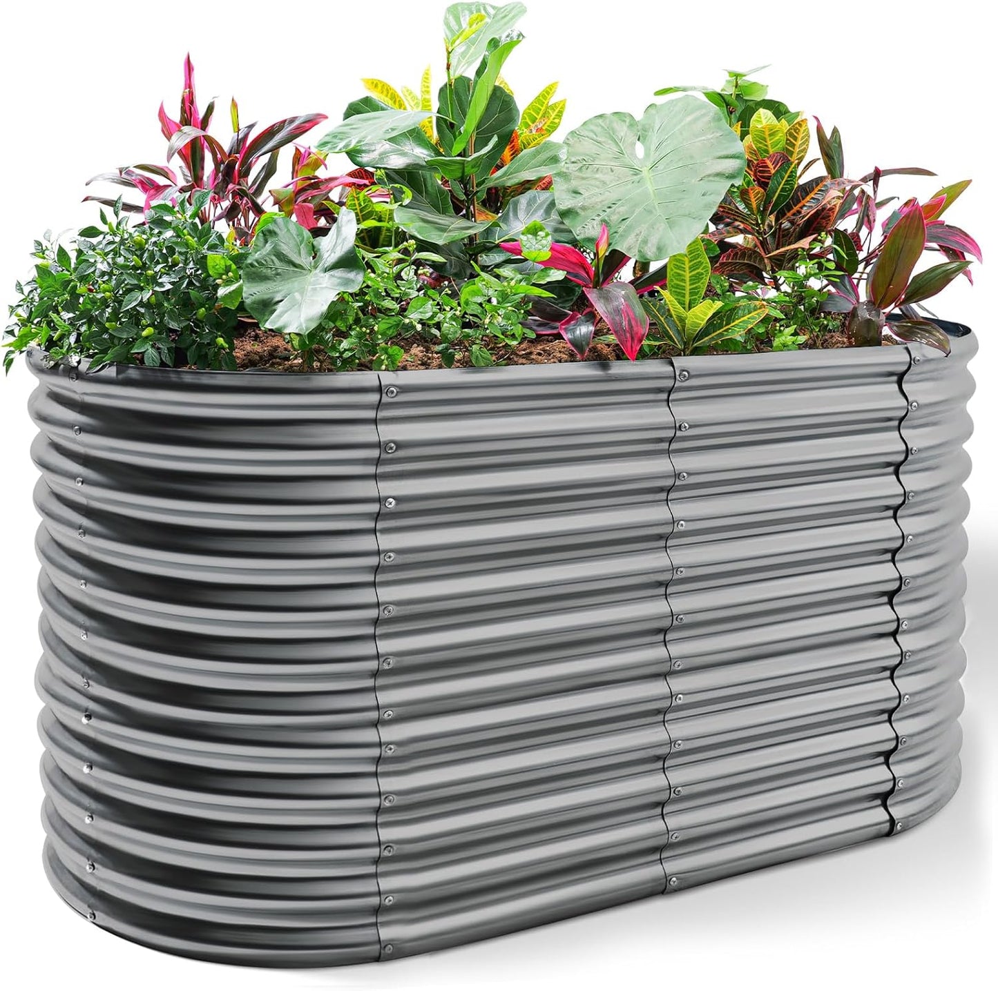 Land Guard 8x4x3ft Oval Galvanized Raised Garden Beds, Large-Capacity Metal Planter Box Outdoor