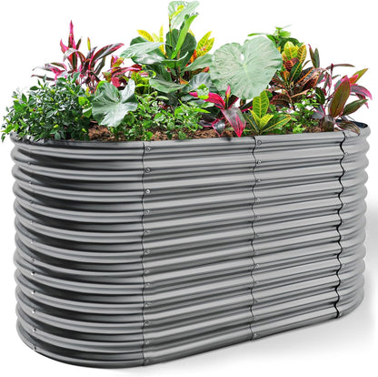 Land Guard 8x4x3ft Oval Galvanized Raised Garden Beds, Large-Capacity Metal Planter Box Outdoor
