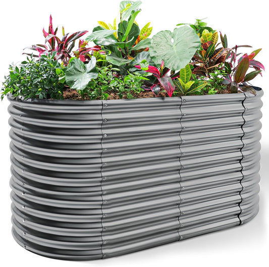Land Guard 8x4x3ft Oval Galvanized Raised Garden Beds, Large-Capacity Metal Planter Box Outdoor