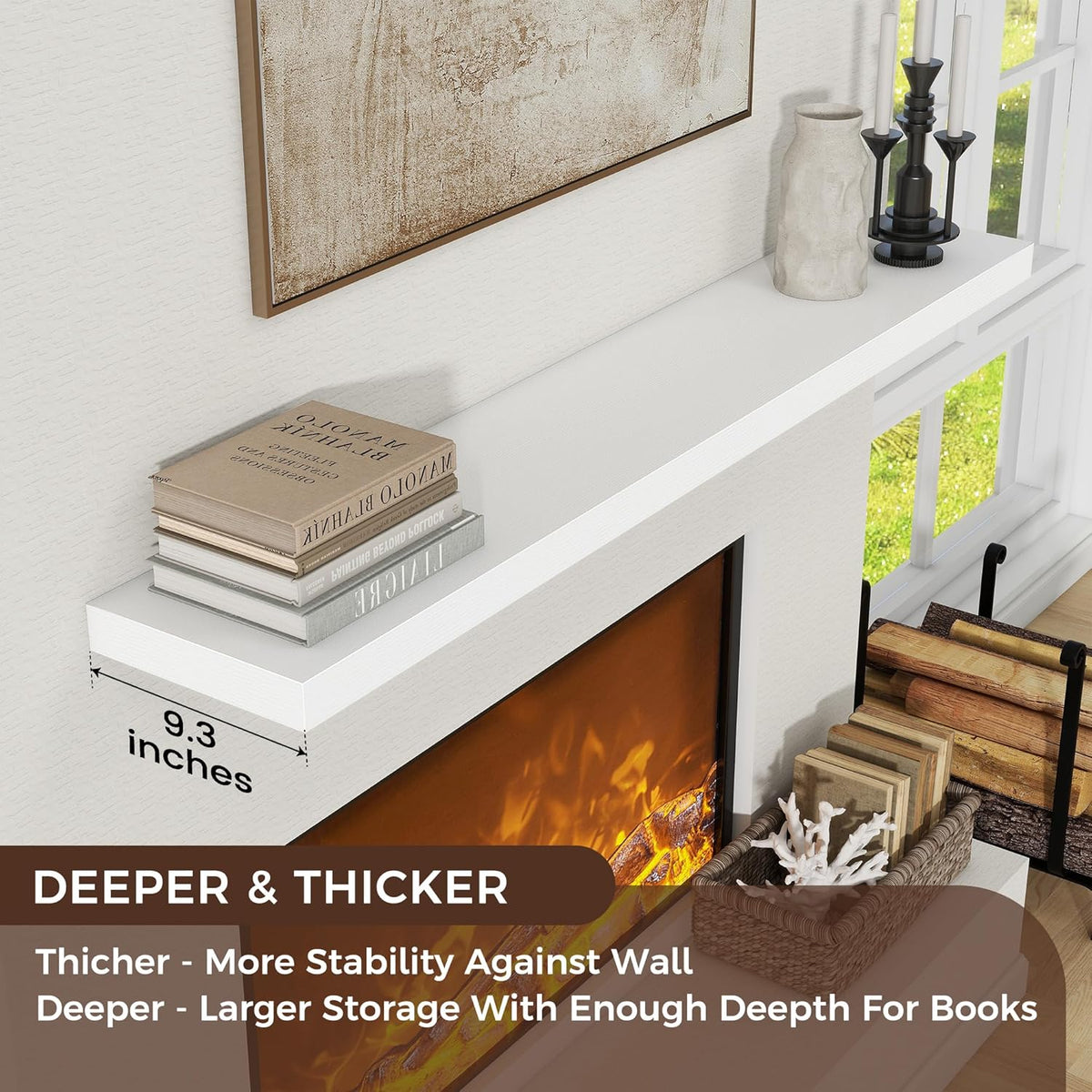 Floating Shelves for Wall, Large Wall Mounted Shelves with Invisible Brackets, Long Wood Floating
