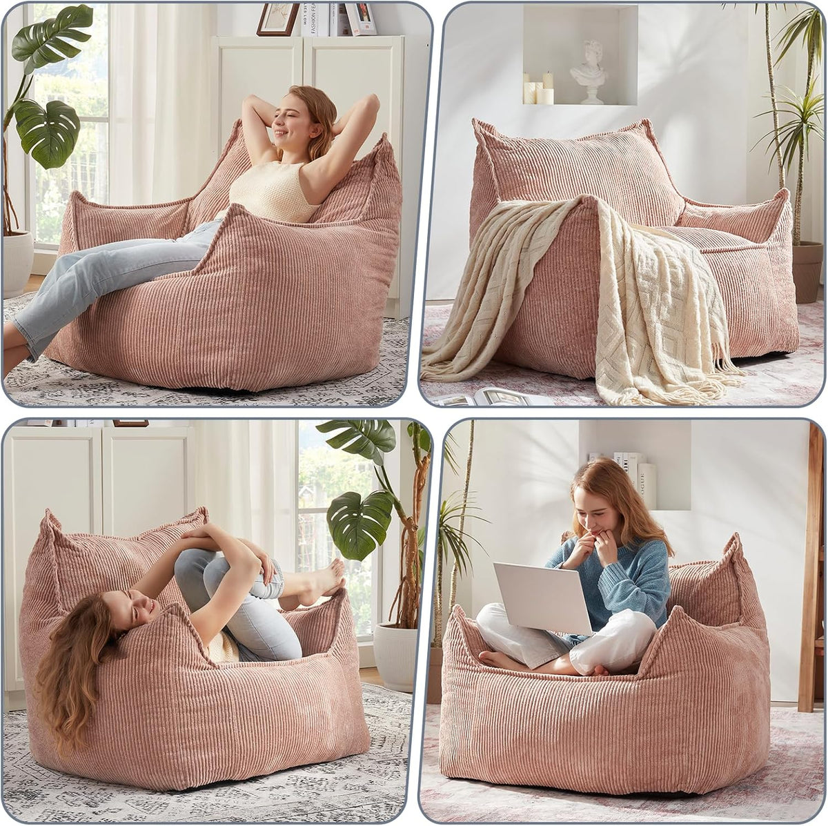 Giant Bean Bag Chair Sofa for Adults Teens, Comfy Corduroy Large Bean Bag Chairs with Armrests for