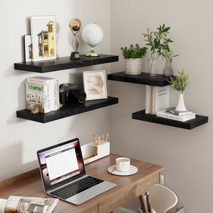 Fun Memories Black Floating Shelves 16 Inch Long, 9 Inch Deep Wall Shelf for Bathroom, 16 x 9