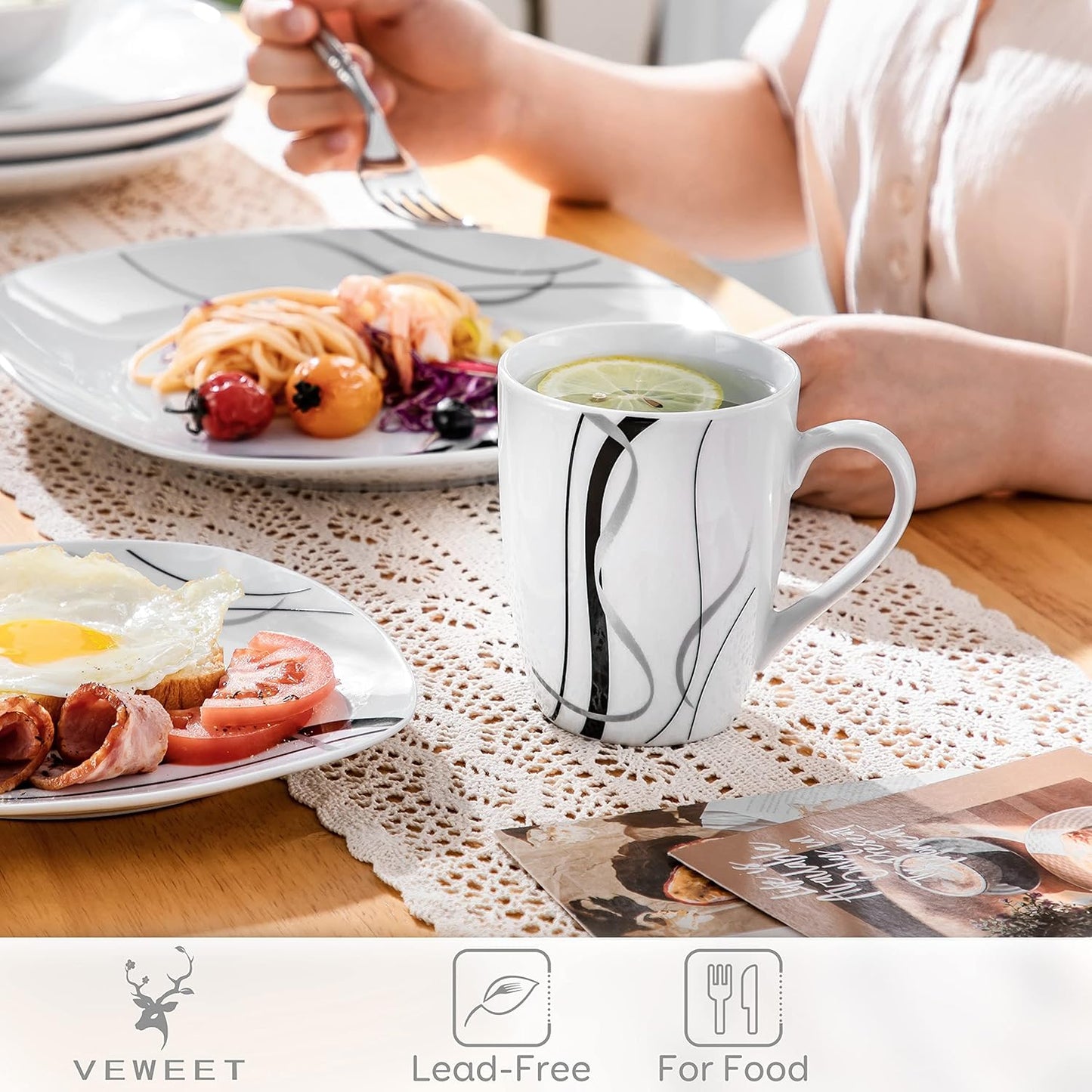 VEWEET Ceramic Coffee Mugs Set of 6, 11 OZ Coffee Cups Set with Handle, White Mugs Set Porcelain