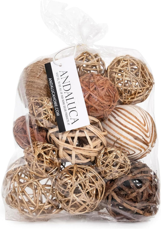 ANDALUCA Decorative Balls & Orbs Gold Natural Bag Bowl Filler Home Decor (Gold)