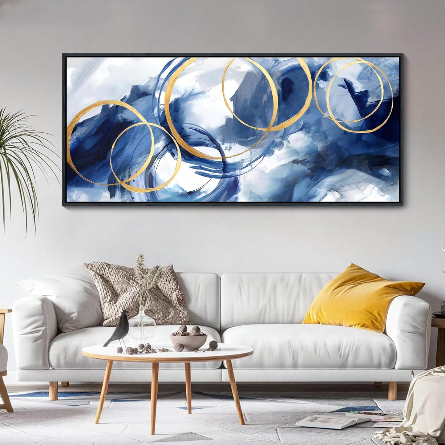 AJAZIKO Blue Abstract Canvas Wall Art Modern Wall Decor Artwork for Walls Living Room Large