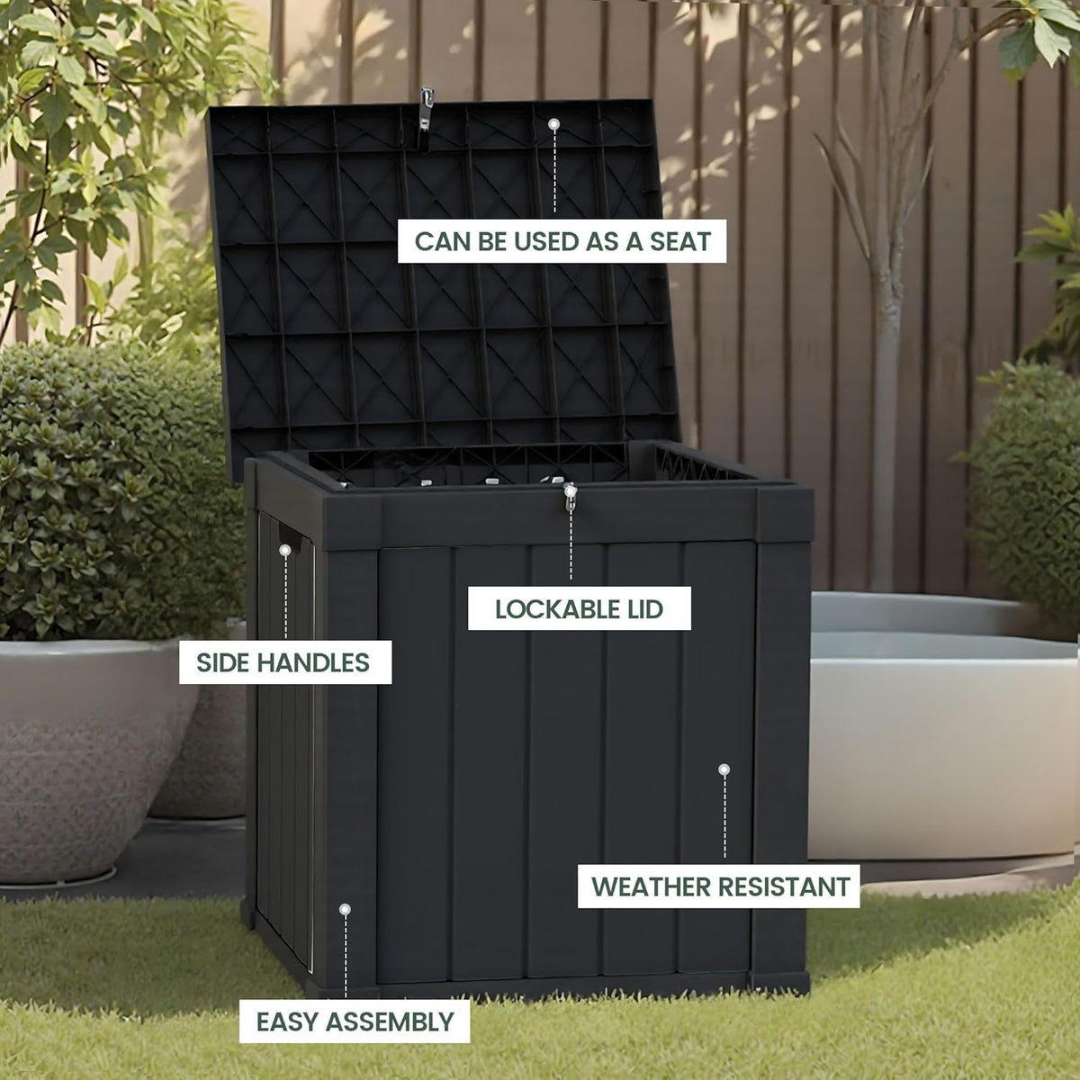 50 Gallon Storage Box, Waterproof Deck Box for Indoor & Outdoor Use, Lockable Pool Storage Bin for
