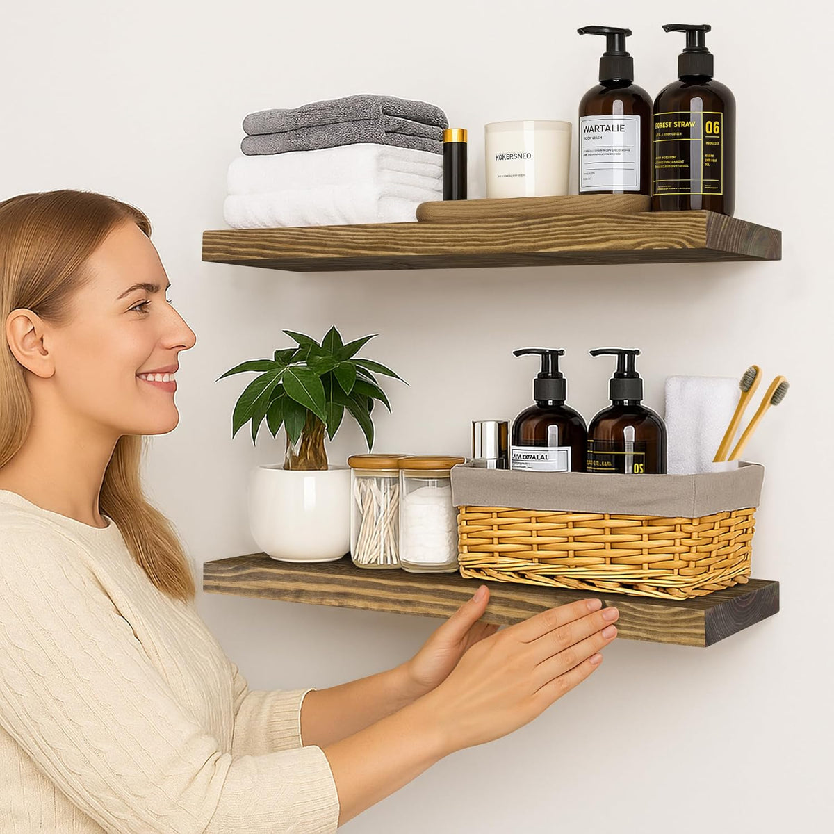 BGMG 30 inch Walnut Floating Shelves for Wall Set of 2,High End Solid Real Wood 30 in Floating
