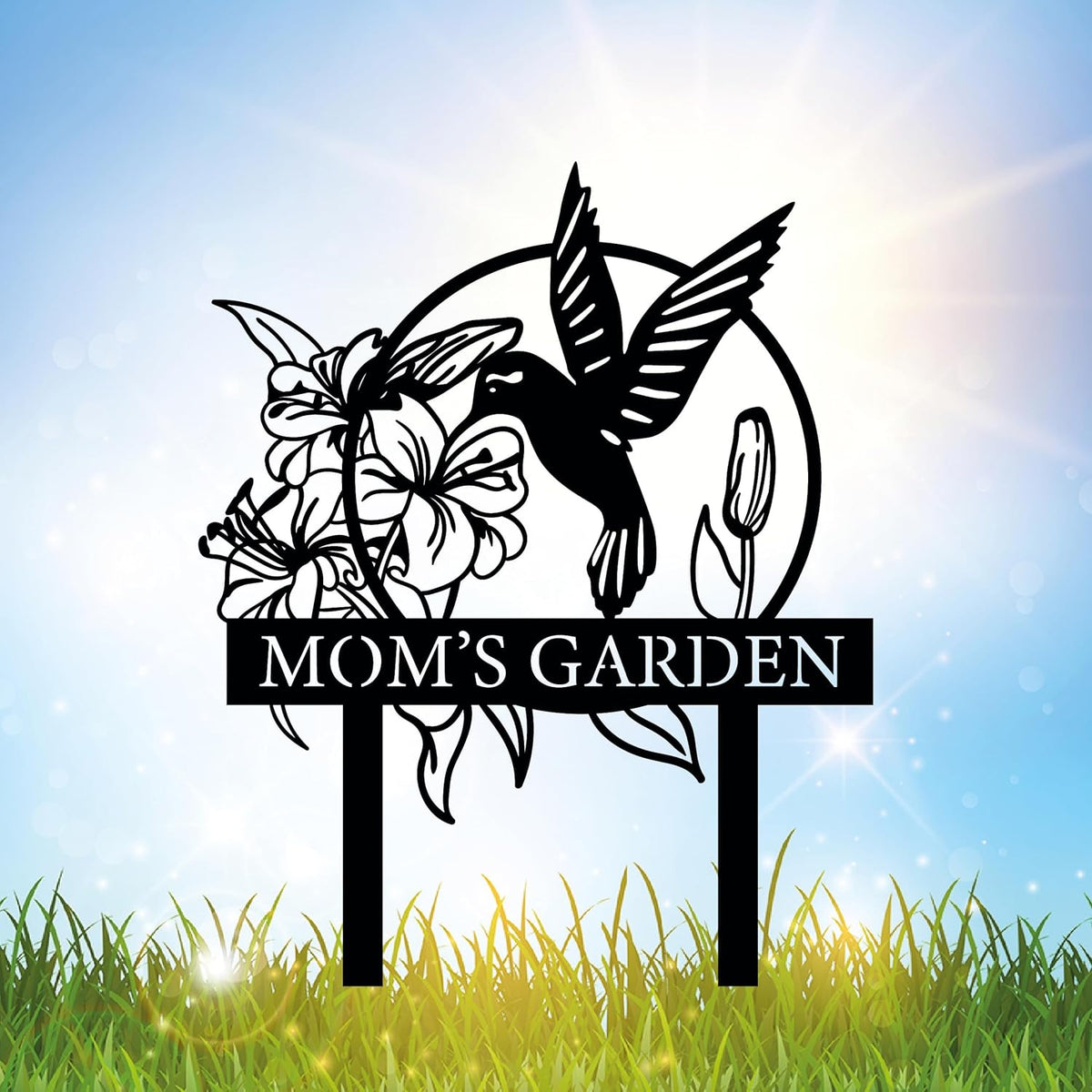 Custom Hummingbird Metal Garden Sign with Stakes, Bird Garden Decorations, Flower Design